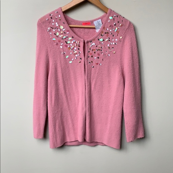 $25/2 LUX. Pink Cardigan with Sequins and Shiny Sparkles - Picture 2 of 10